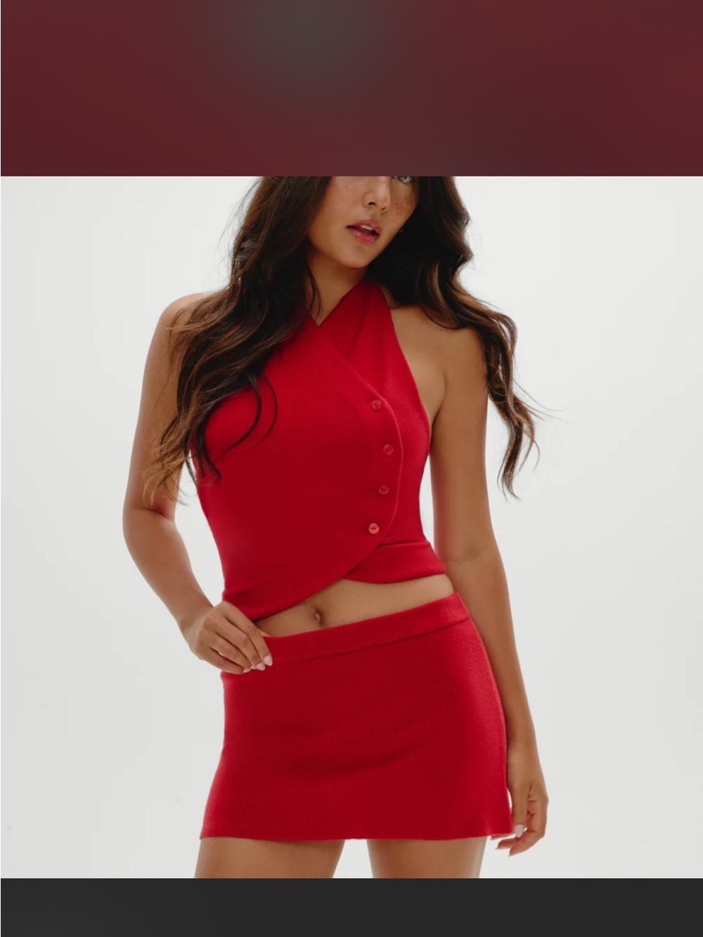 Red Knit Mini Skirt - Women